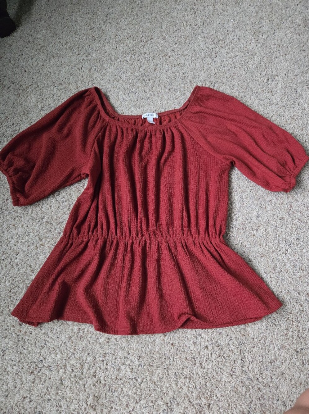 Nine West Rust Red Smocked Waist Top